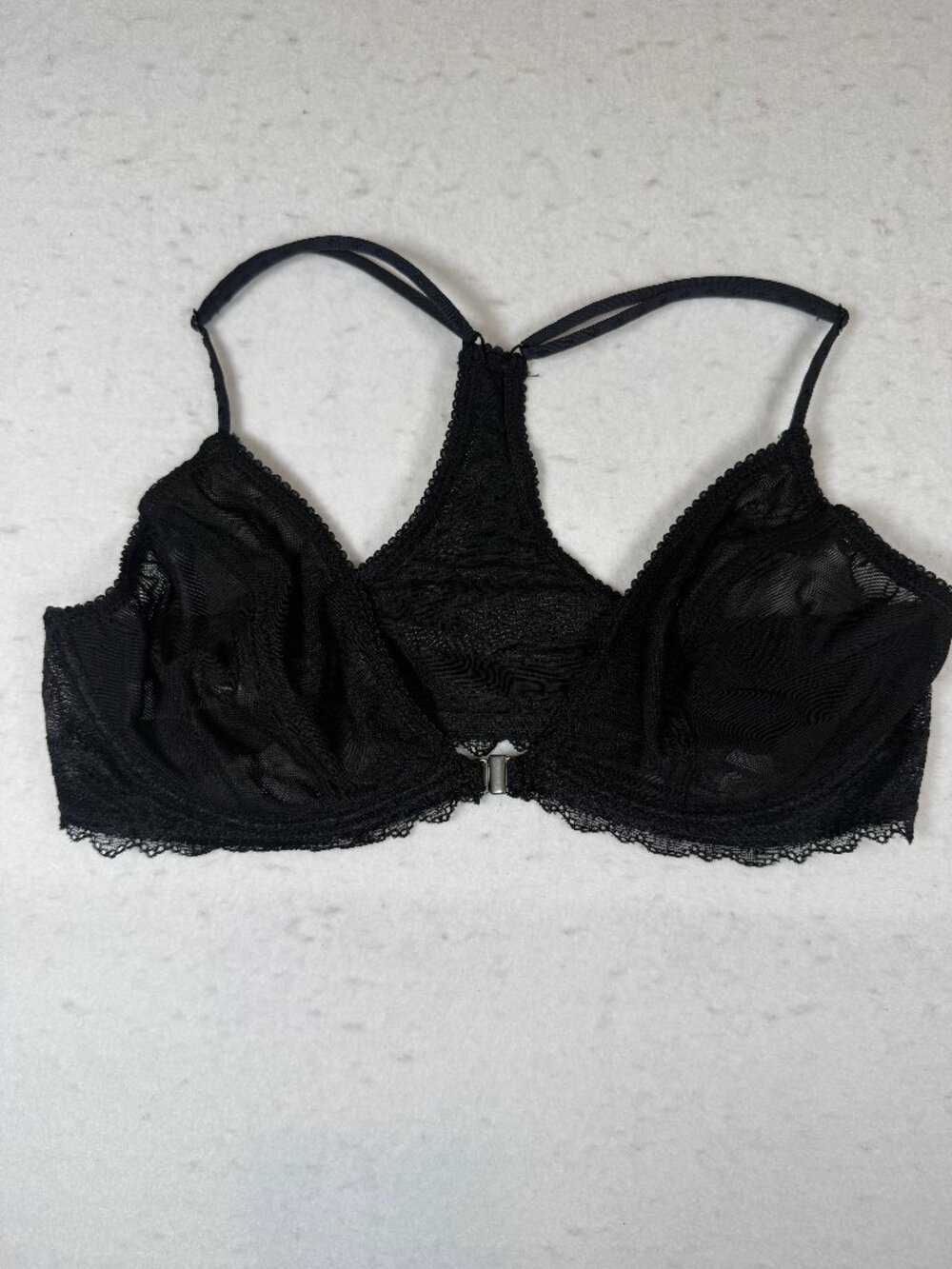 Free People Intimately Black Sheer Mesh Lace Front Close Bralette RazorbacK 34D